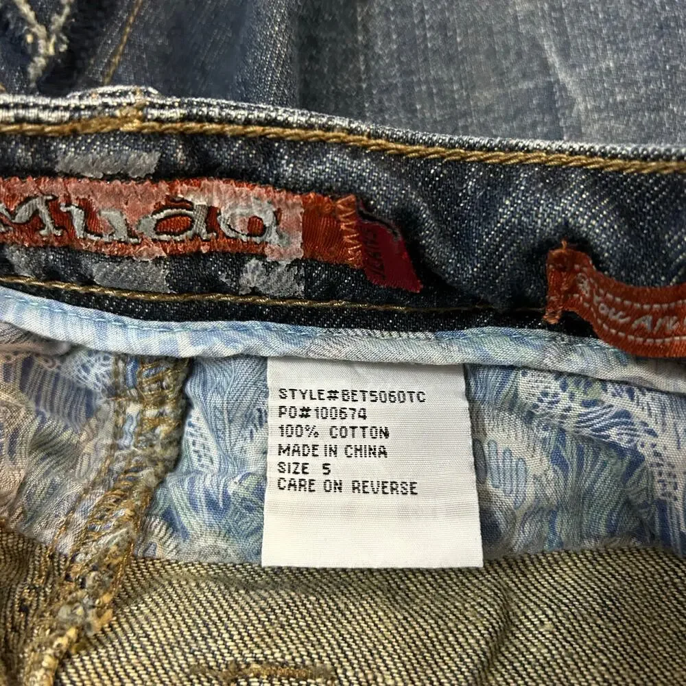 Y2K Mudd Jeans Raw Hem Straight Denim Skirt Womens Jrs Size 5 DIY Patches Indie